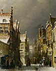 Figures in the Snow Covered Streets of a Dutch Town by Pieter Gerard Vertin